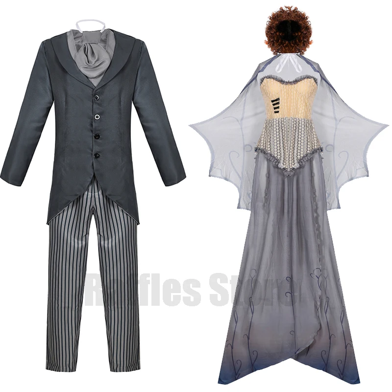 

Masquerade Cosplay Emily Costume Zombie Couple Suit Corpse Ghost Brides Worn Dress Halloween Vampire Scary Party Halloween