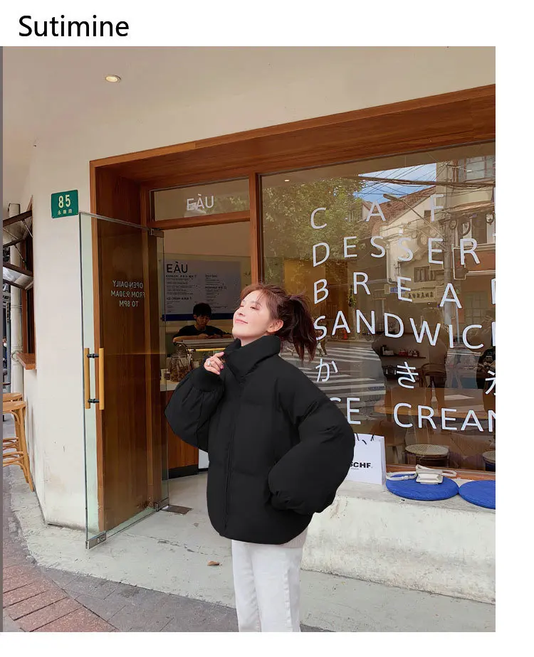 Winter Clothes Women Office Lady Pockets Thick Cotton Coat Women Korean Loose Cotton Jacket Zipper Soft Winter Coat Women