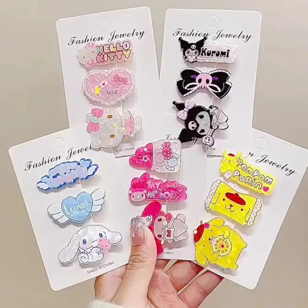 

3/5Pcs Sanrio Hello Kitty Cinnamoroll Kuromi My Melody Hair Clips Kawaii Anime Barrette Headwear Girls Hairpin Hair Accessories