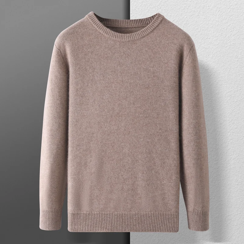 Мужской пуловер из 100% козьего кашемира с круглым вырезом свитер базовый