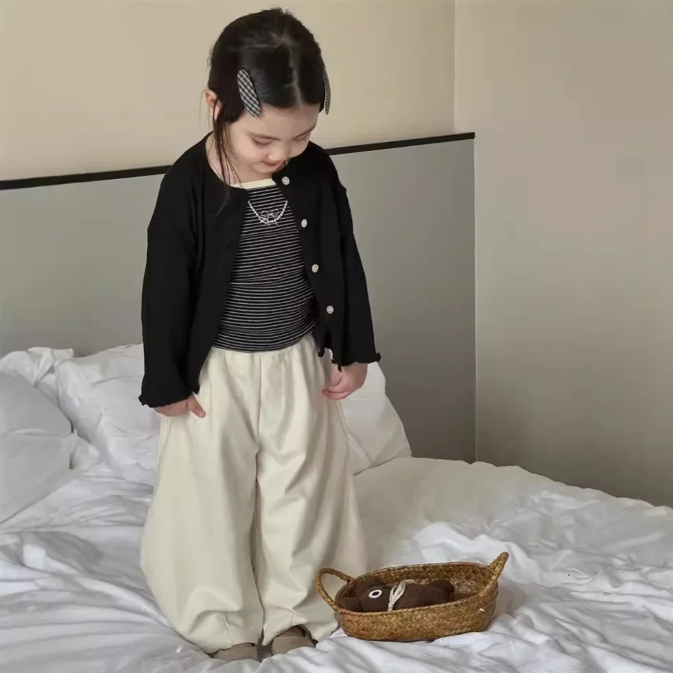 Костюм для девочек Новинка осени 2024 детская одежда Женское пальто полосатые