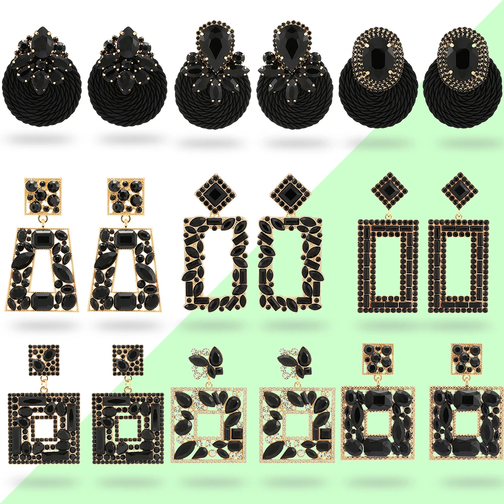 

Vintage Luxury Design Black Series Gothic Ear Accessories For Women Trendy Charm Holiday Unusual Crystal Earring Pendant Jewelry