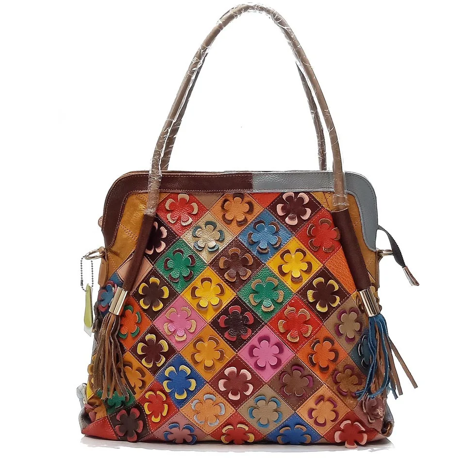 

Женская сумка, новинка 2022, кожаная женская сумка на одно плечо, Сумка с контрастными цветами и кисточками, ручная сумка через плечо, сумка-тоут