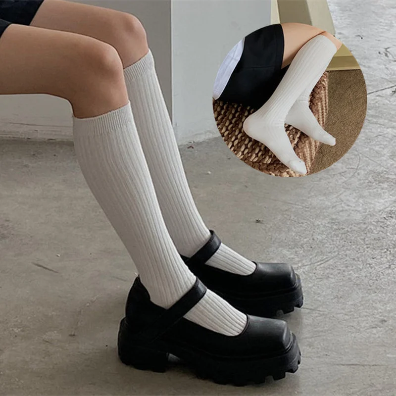 

Knitting Cotton Long Socks Women Stockings Autumn Winter Warm Thigh High Stockings Ladies Girls Fashion Solid Knee Socks Women