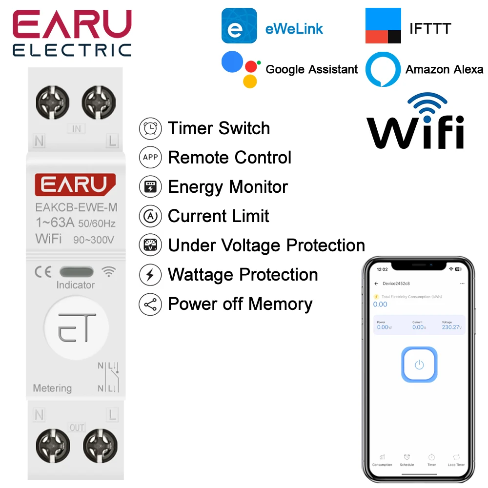 

EARUELECTRIC умный автомат защиты цепей Wi-Fi 63A