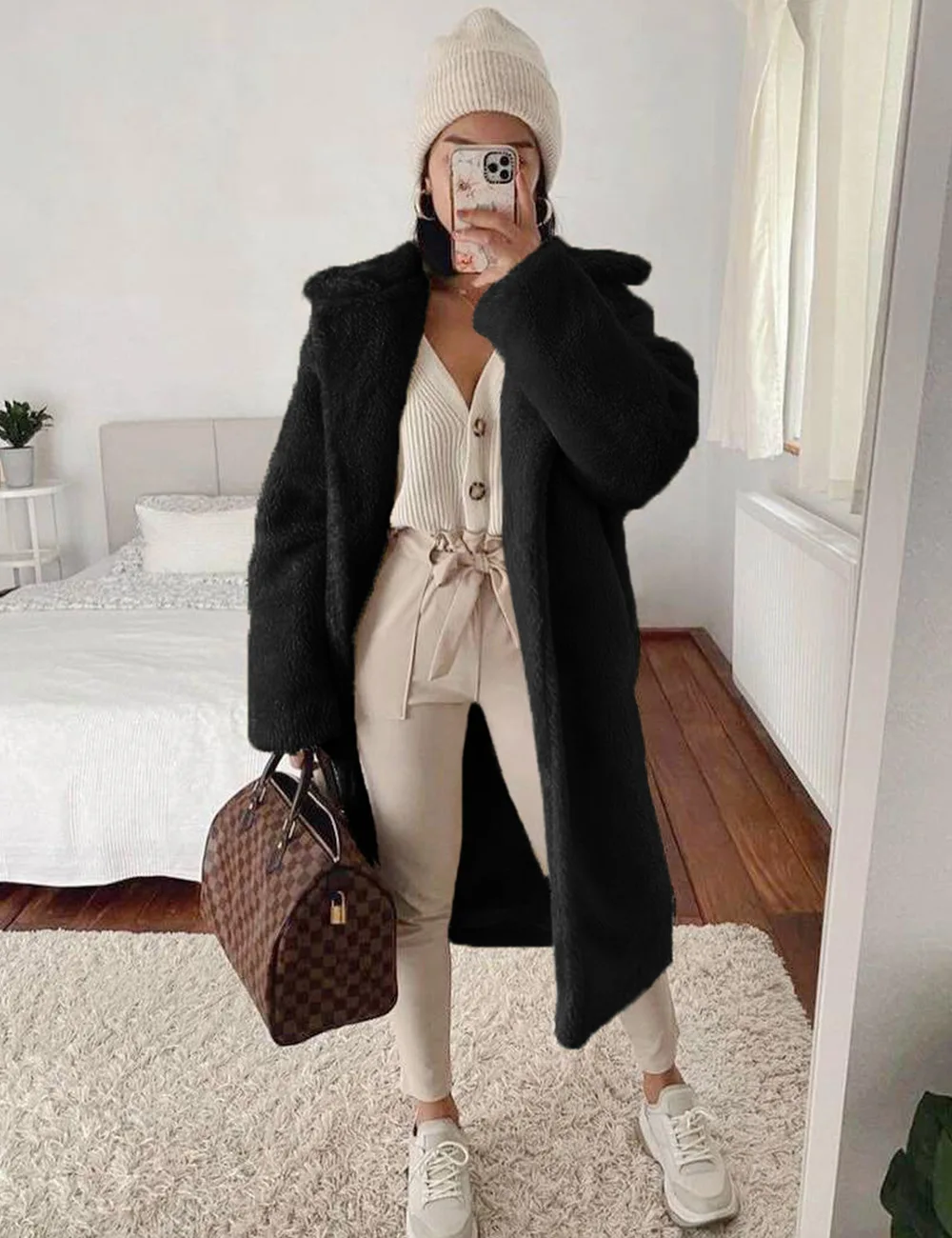 2022 Fashion medium long imitation fur coat women's autumn and winter new windbreaker casual long coat