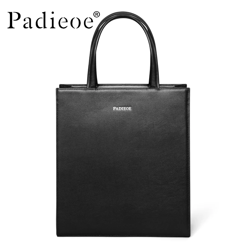 PADIEOE Leather Men's Handbag Vertical Top Cow Leather Men's Bag Business Work Bag Men's Briefcase