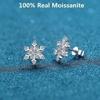 925 sterling silver snowflake earring pass diamond test moissanite stud earrings for lady women girl holiday gift winter jewelry