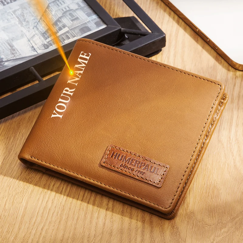 

HUMERPAUL New Genuine Leather Men's Wallet Fashion Quality Male Purse with AirTag Slot RFID Blocking Card Holder Small Clutch