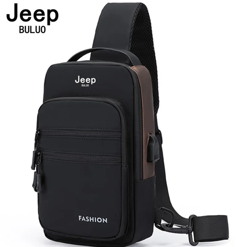 

Мужская сумка-слинг через плечо JEEP BULUO, оранжевая сумка с USB-разъемом и защитой от кражи, брендовая сумка для путешествий, все сезоны,