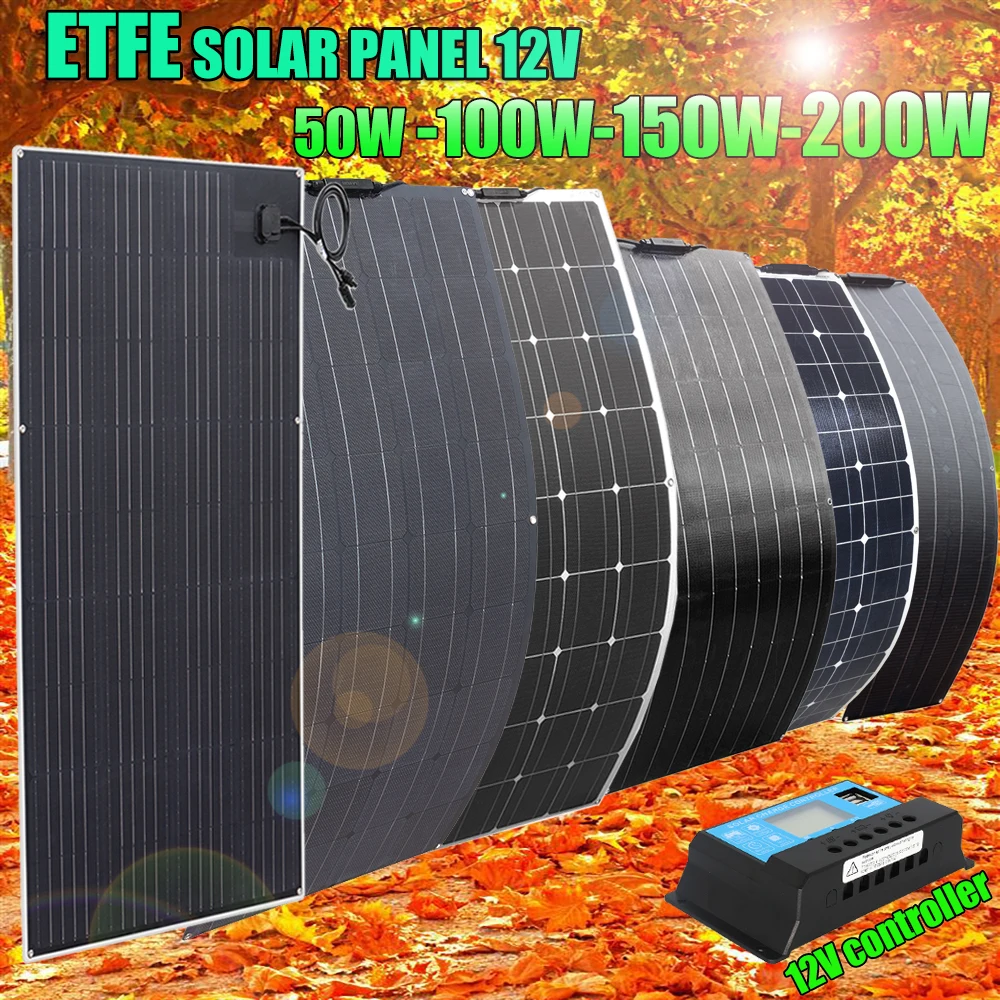 

solar panel kit 12v 200w 150w 100w 50w ETFE flexible panel solar cell solar battery charger regulator system for home car 1000w