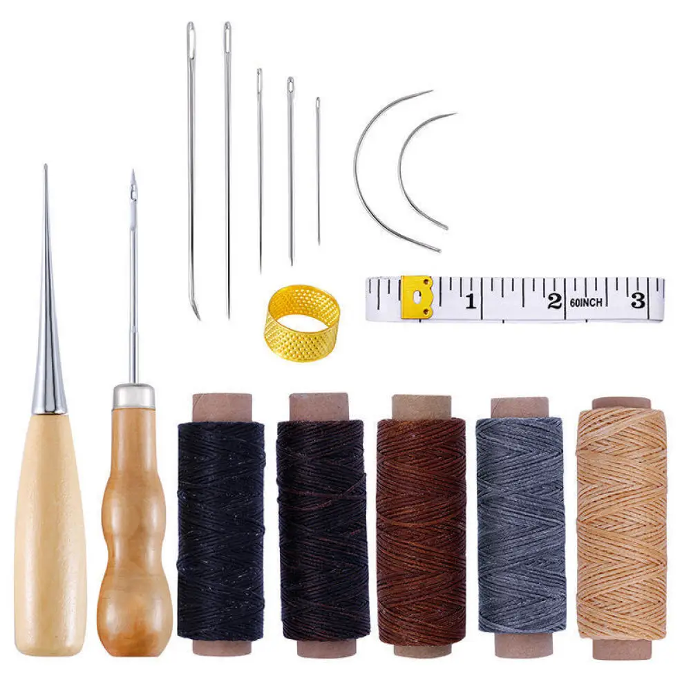 

16pcs Leather Craft Stitching Tools Set with Hand Sewing Needles Awl Thimble Waxed Thread for DIY Leathercraft Sewing