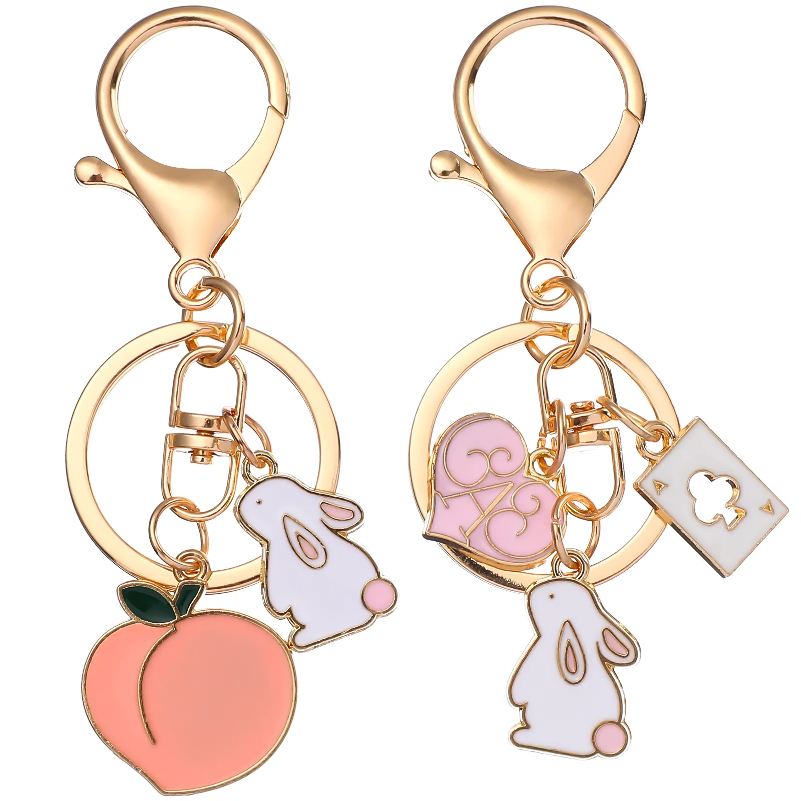 

2 Pcs Rabbit Keychains Fruit Card Bunny Pendant Keyrings Kawaii Key Chains for Women Girls