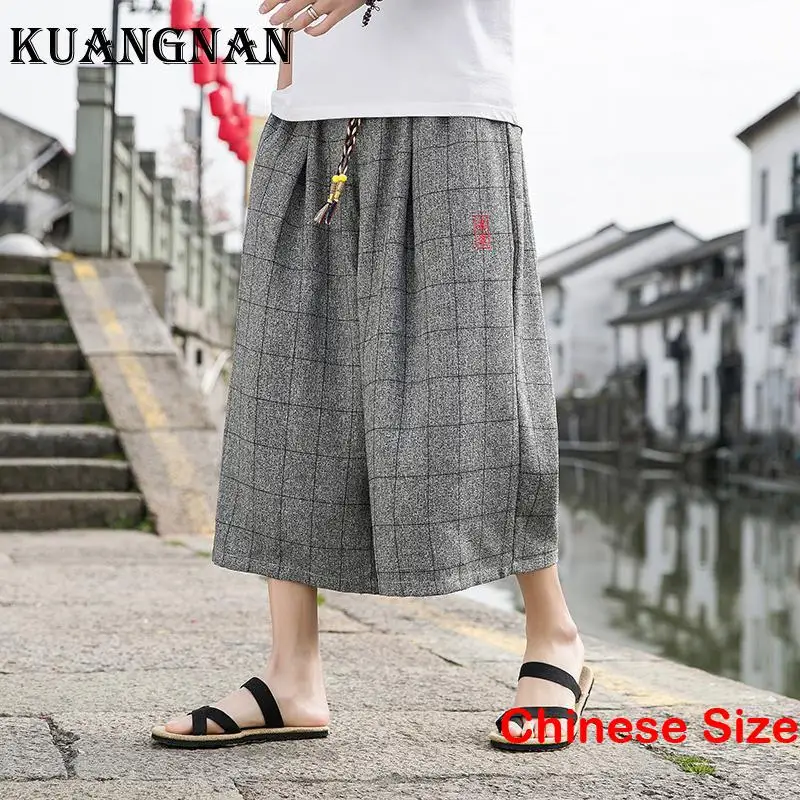 

KUANGNAN Ice Silk Plaid Pants for Man Work Wear Menswear Running Korean Streetwear Trousers Male Dropship Suppliers 5XL 2023