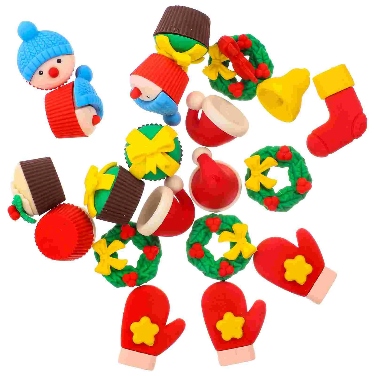 

Erasers Christmas Minieraser Kids Santagift Stationery Partyfillerdelicate Snowman Claus Novelty Students Tree Stocking Cake