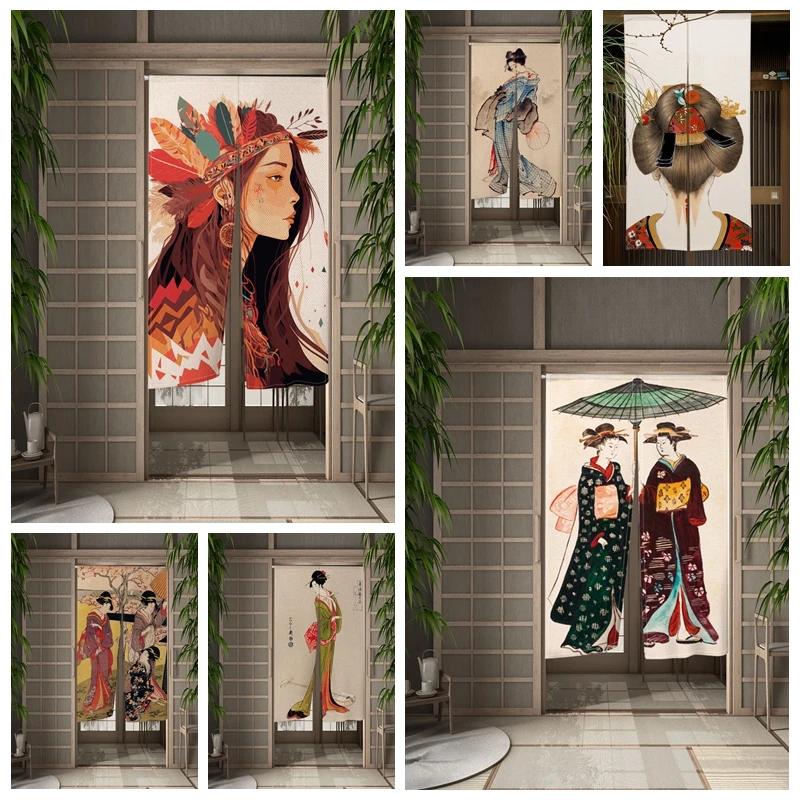 

Japanese Ukiyo-e Door Curtain Japanese Lady Cherry Blossoms Half Curtain Entrance Partition Izakaya Hanging Doorway Curtains