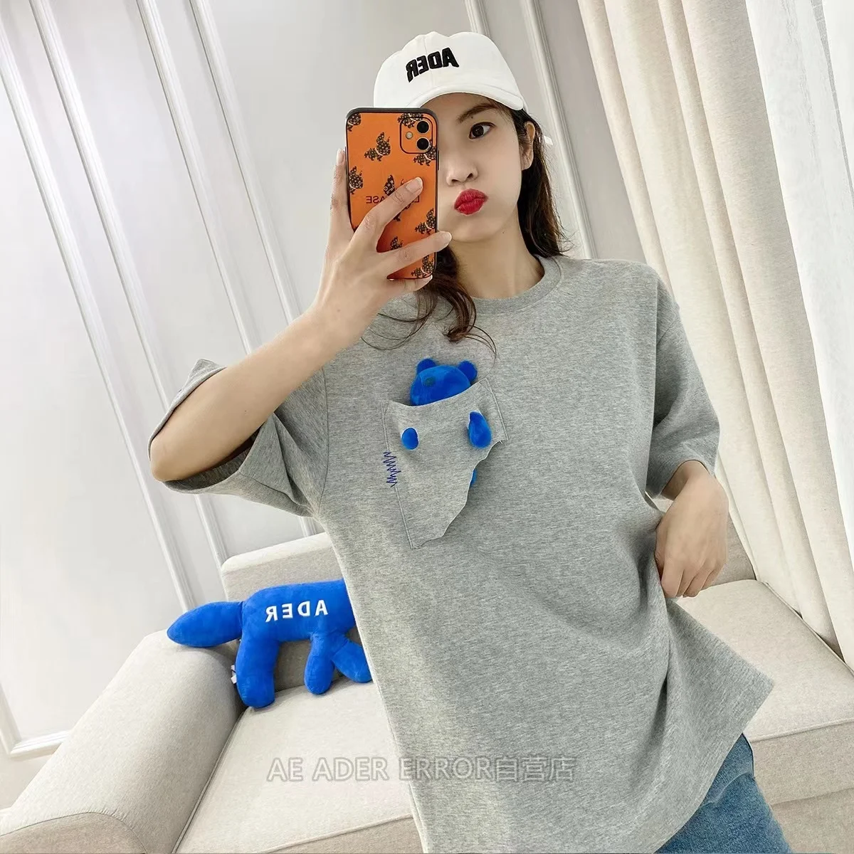 

ADER ERROR Korean High Quality 1:1 Pocket Stereo Bear Unisex Short Sleeve Loose Casual Couple T-Shirt Solid Color Top