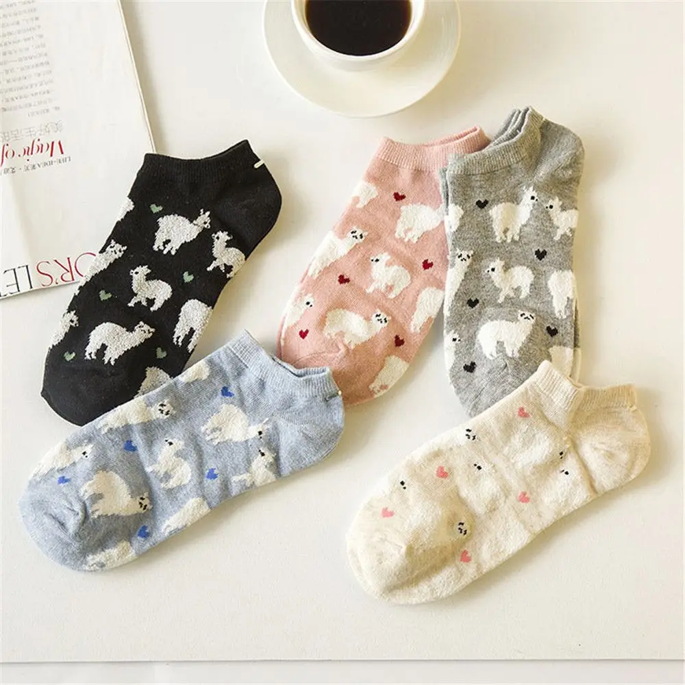 

New Cute Socks Unisex Short Socks Cartoon Alpaca Cotton Breathable