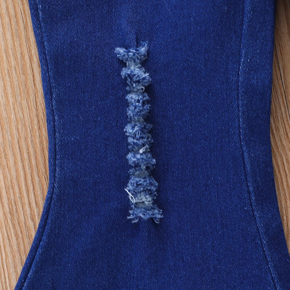 Элегантные игривые черные эластичные расклешенные джинсы для маленьких девочек