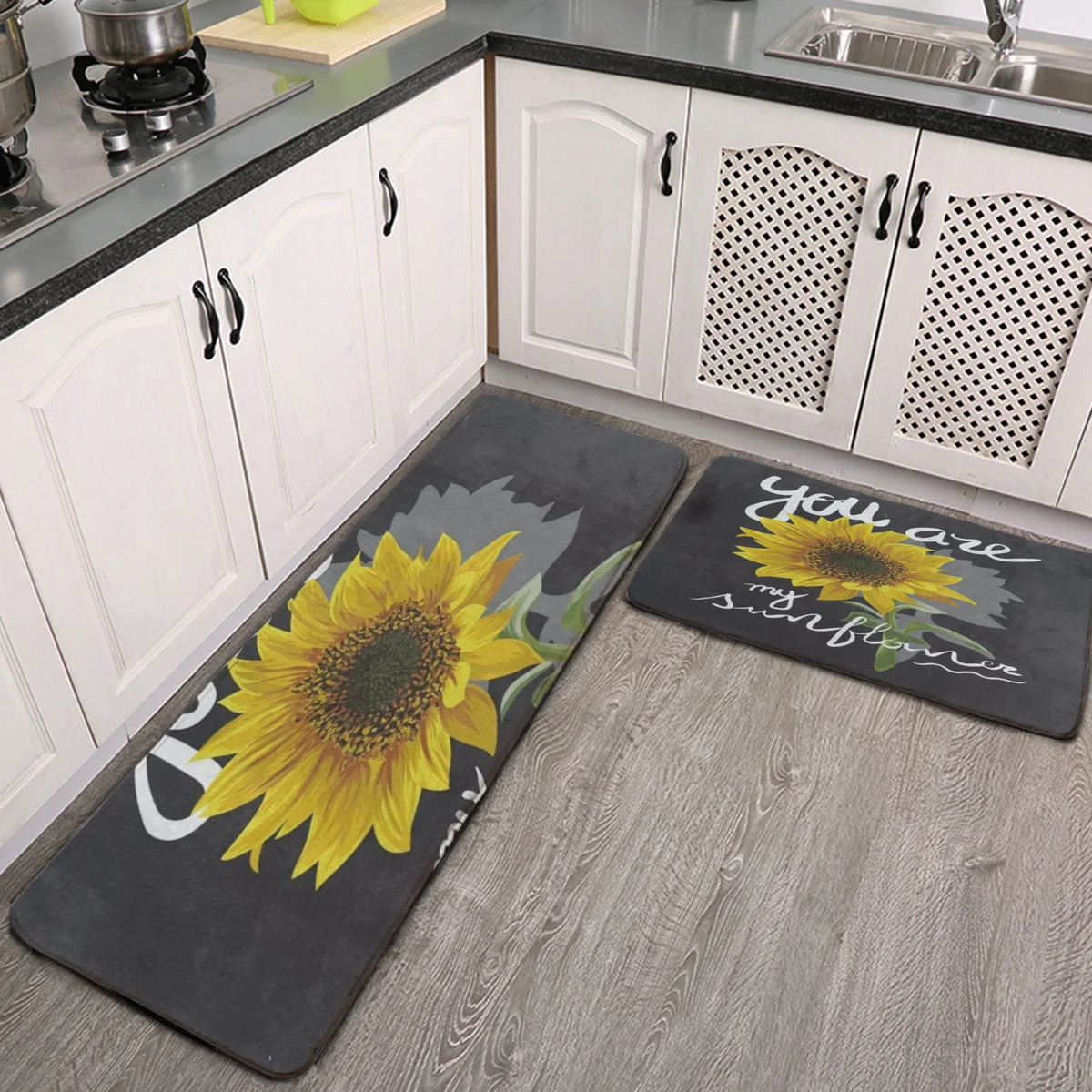 

Kitchen Rug Set of 2 Non Skid You Are My Sunflower Quotes Machine Washable Kitchen Rugs Mats Set Kitchen Runner Mat Rug Indoor O