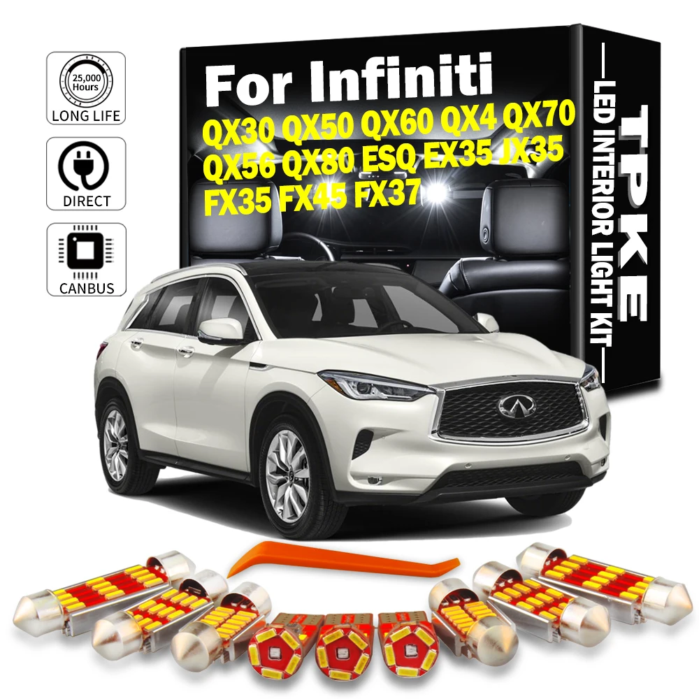 

TPKE Canbus Car Lamps For Infiniti QX30 QX50 QX60 QX4 QX70 QX56 QX80 ESQ EX35 JX35 FX35 FX45 FX37 Vehicle LED Interior Light Kit