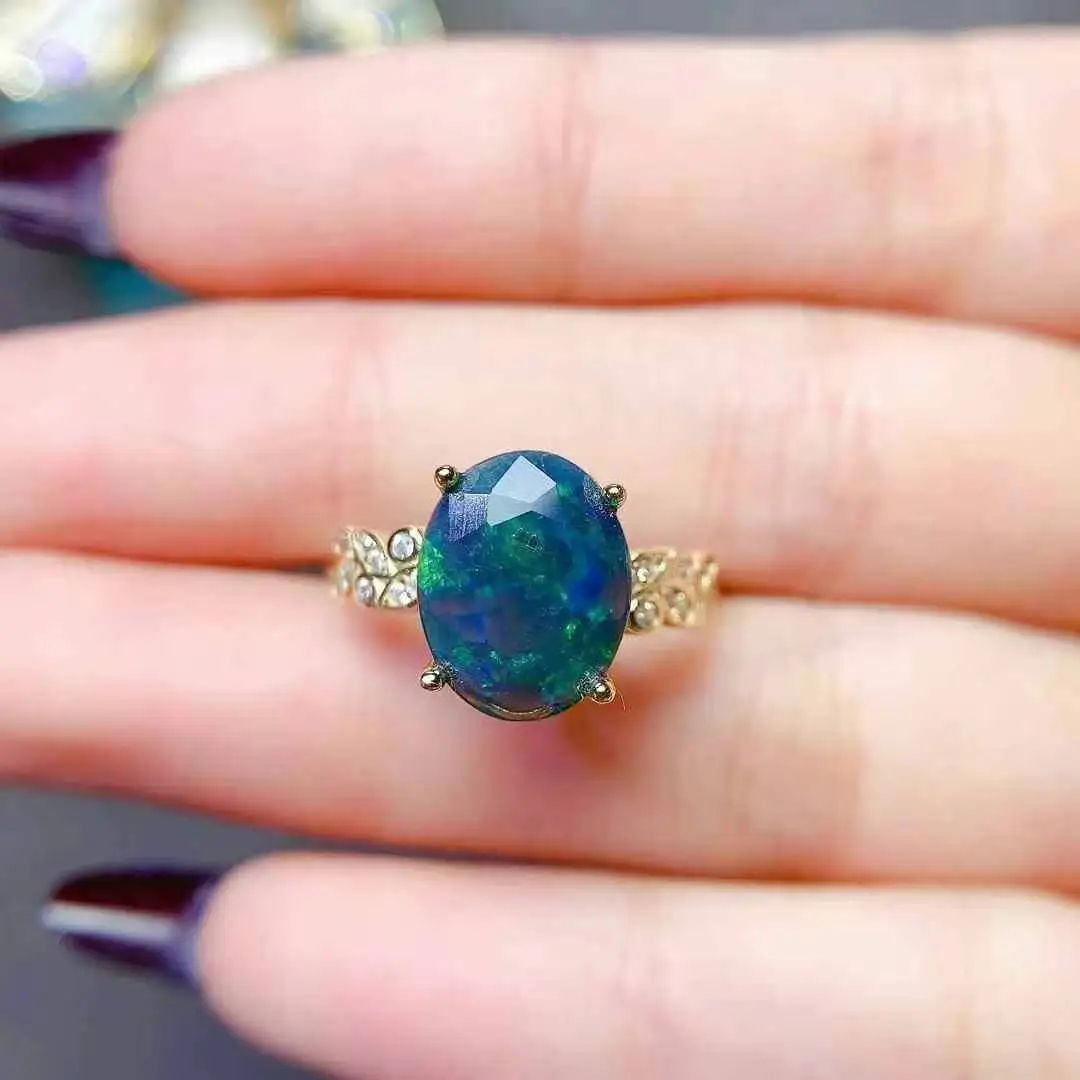 Новейшее кольцо с черным опалом высокое качество стерлинговое серебро 925 пробы