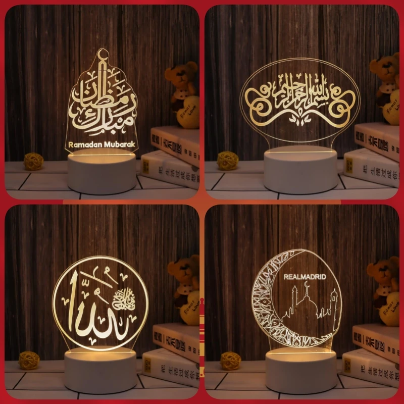 

Eid Mubark 3D Acrylic LED Night Light Ramadan Decorations for Home Bedroom Wedding Decor Cute Valentine's Day Gift Table Lamp