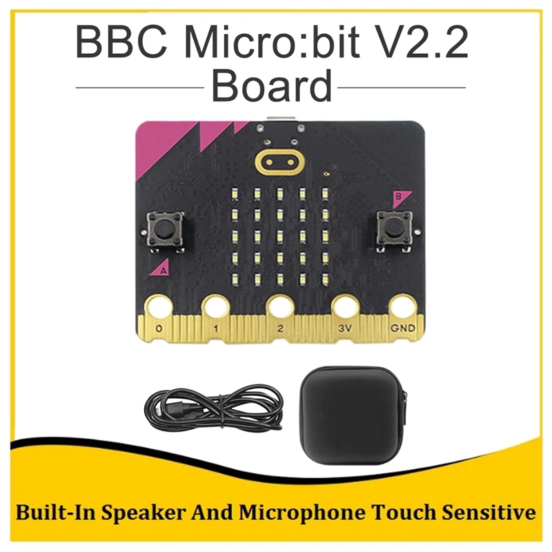 

BBC Micro:Bit V2.2 Kit Built-In Speaker Microphone Touch Programmable Development Board+USB Cable+Storage Bag DIY