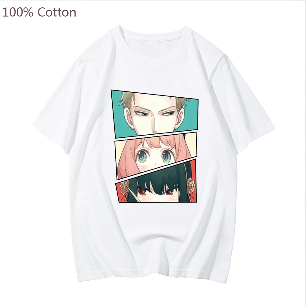 

Spy X Family Forger Fam Anime Tshirts Anya Loid Yor Graphic T-shirt Hip Hop Casual Summer Short Sleeve T-Shirts Male 100% Cotton