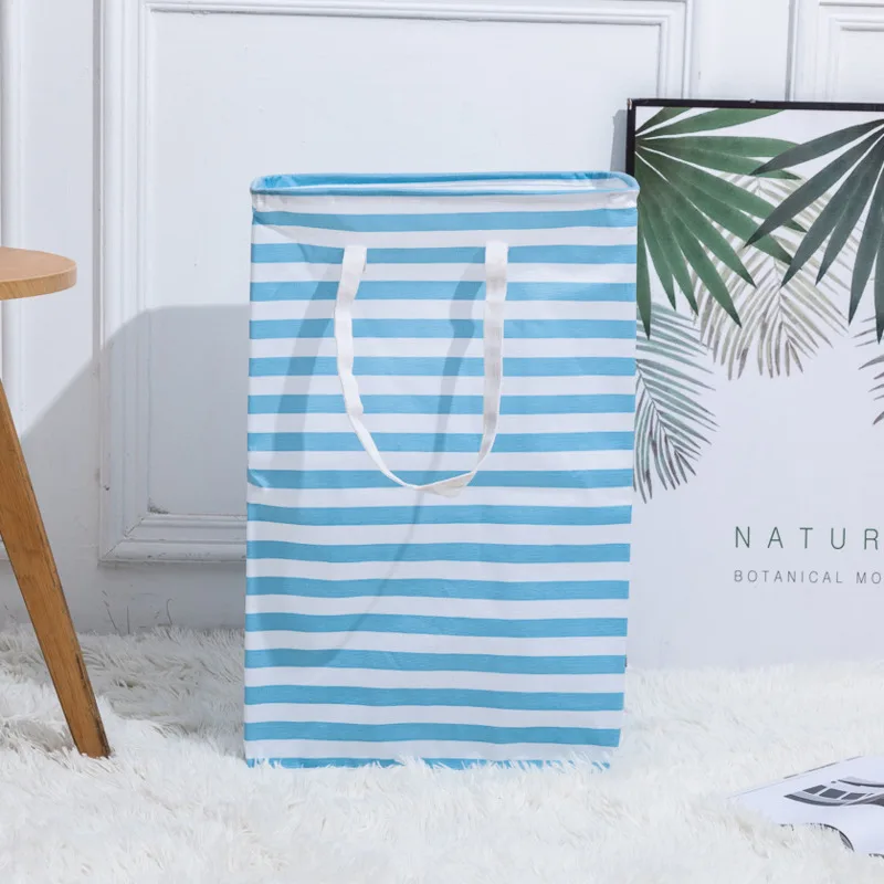 

Simple And Modern Style Striped Moisture-proof Organizer Bag Foldable Organizer Basket Home Dormitory Wardrobe Organizer