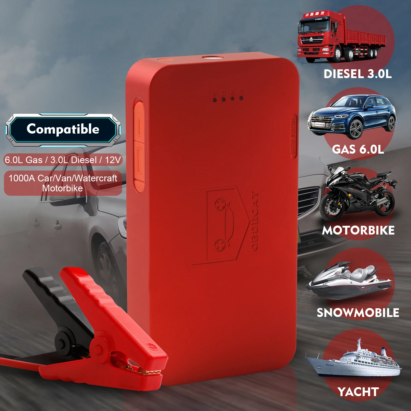 OBDIICAT D16 стартер Power Bank Автомобильный Аккумулятор Booster Зарядное устройство 12 В