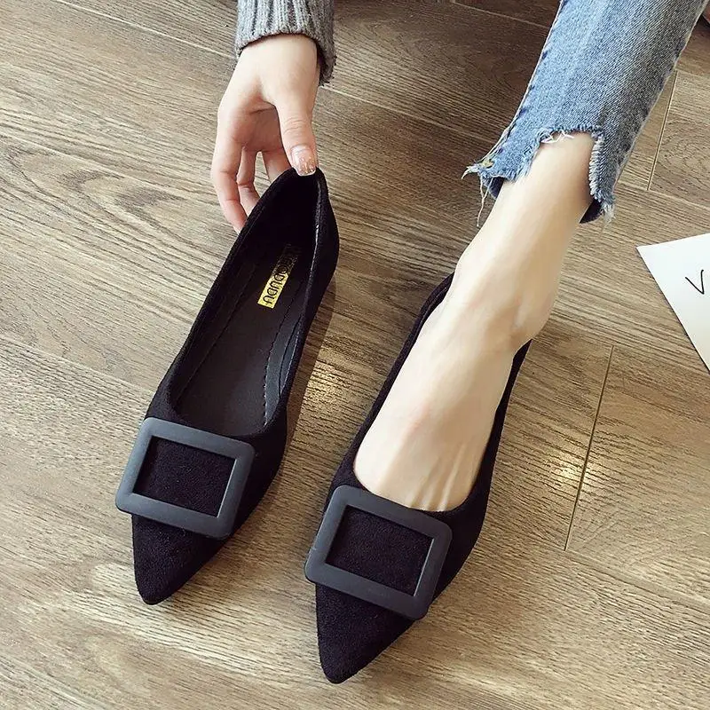 

Spring and Autumn 2022 New Korean Version of Joker Shallow Pointed Suede Flat-bottomed Working Bean Shoes