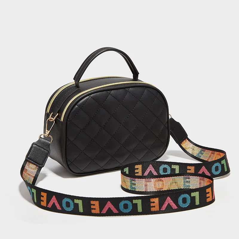 Women bag 2023 new rhombic embroidered double zipper portable slung ribbon camera bag handbag  shoulder bag