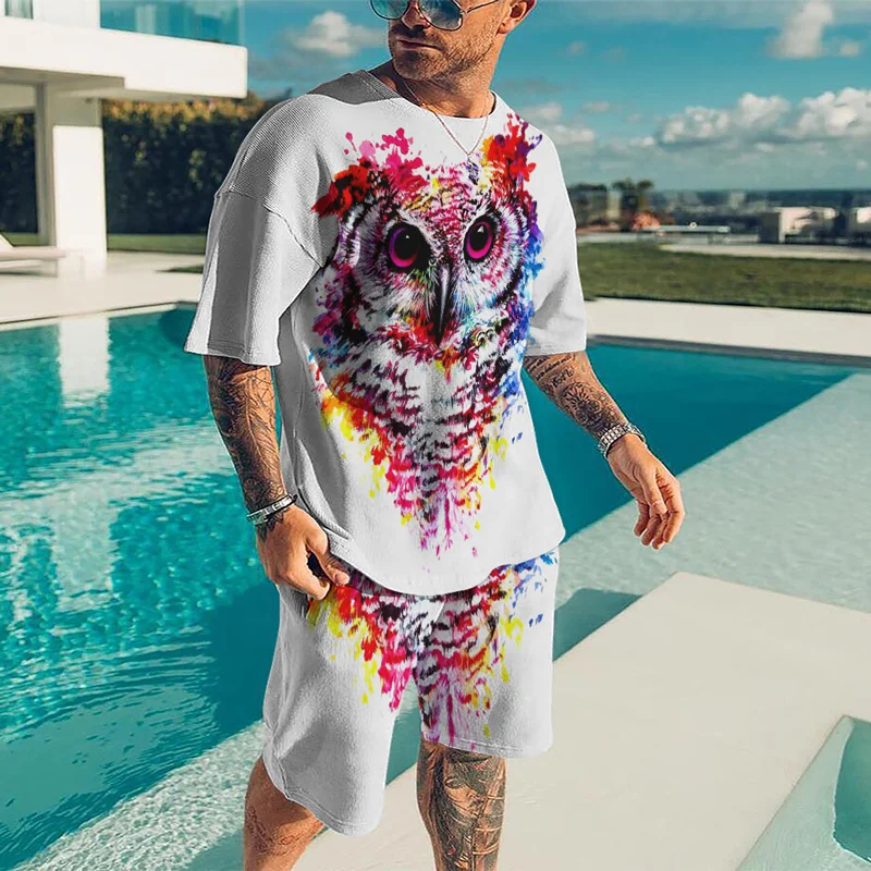 

Men's Oversized Clothing Summer Men Tracksuit Short Sleeves t shirt set Sportwear suit 3D Animal Printed hip hop T-shirt shorts