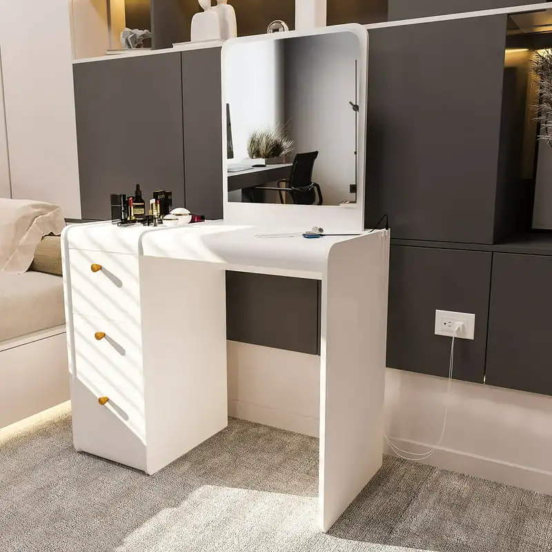 

White Painted Vanity Desk, USB Port, for Bedroom