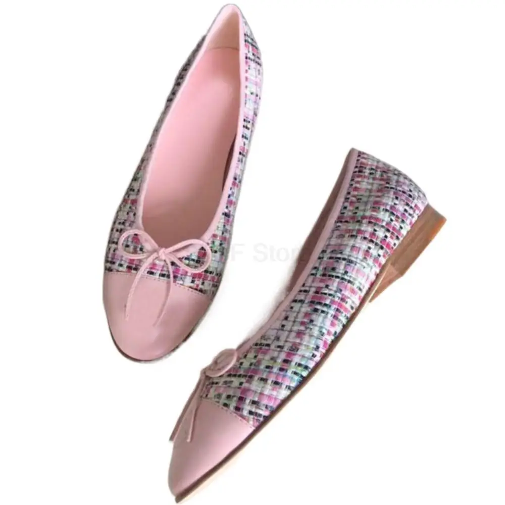 Luxury Brand Design Round Toe Bow Ballet Flat Shoes Women Genuine Leather Professional Low Heels Casual CC Shoes Zapatos Mujer