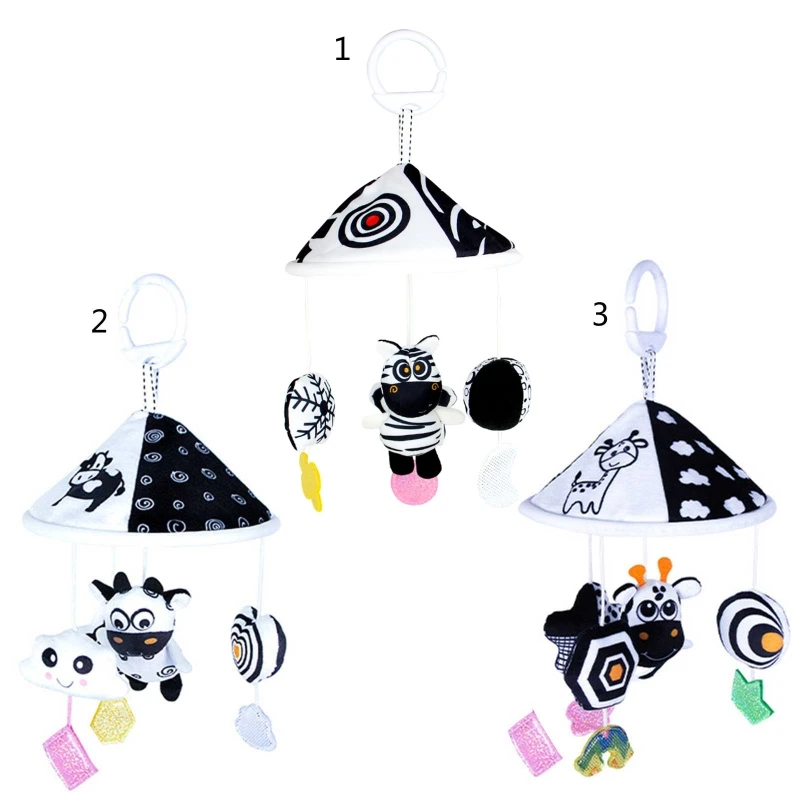 

Crib Rattle Bell Plush Ring Bed Hanging for Doll Early Education Musical Toy for w/ Animal Pendant for Stroller Car for