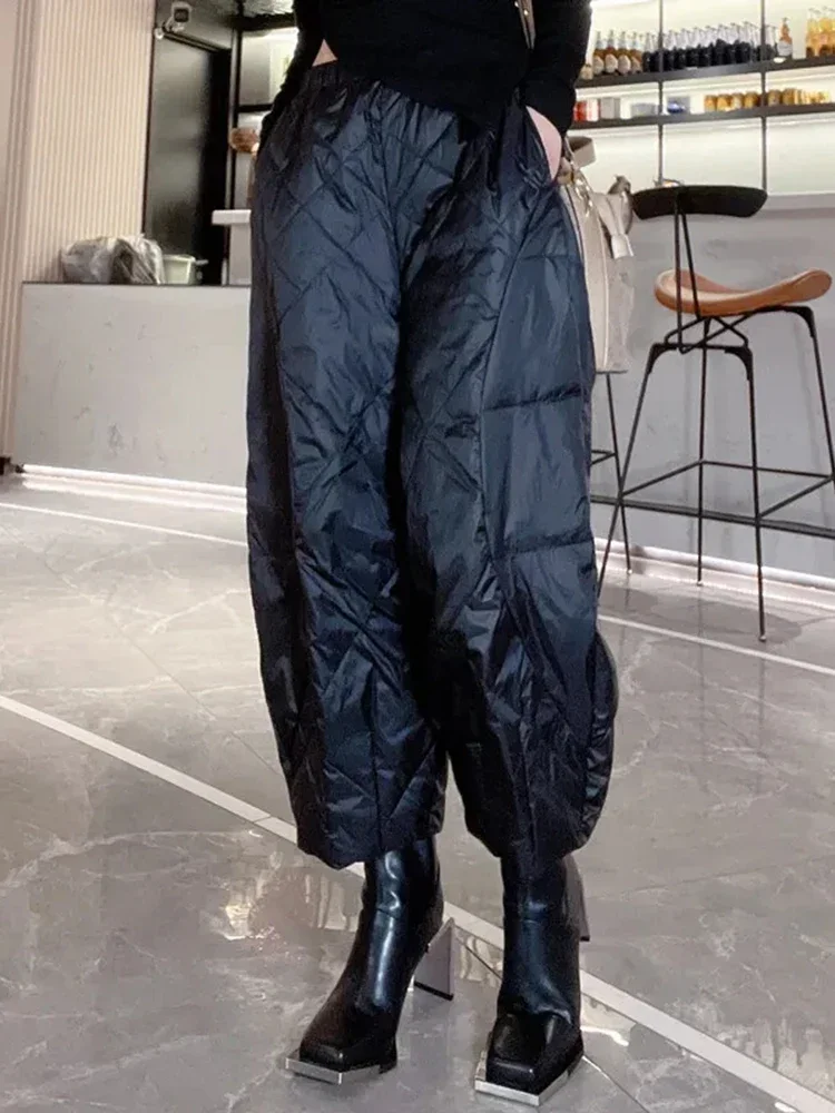 Пуховые теплые женские брюки из хлопка повседневные толстые ветрозащитные