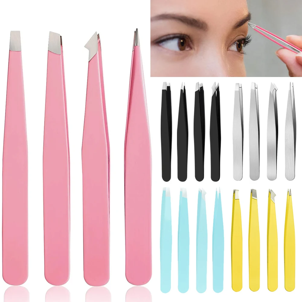 

Sdatter 1Pcs Eyebrow Tweezers Stainless Steel Hair Removal Trimming Slanted Eye Brow Clips Professional Makeup Eyelash Extension