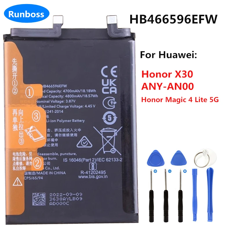 Оригинальный новый аккумулятор 4800 мАч HB466596EFW для Huawei Honor X30, фотография/Honor Magic 4 Lite, фотоаккумулятор