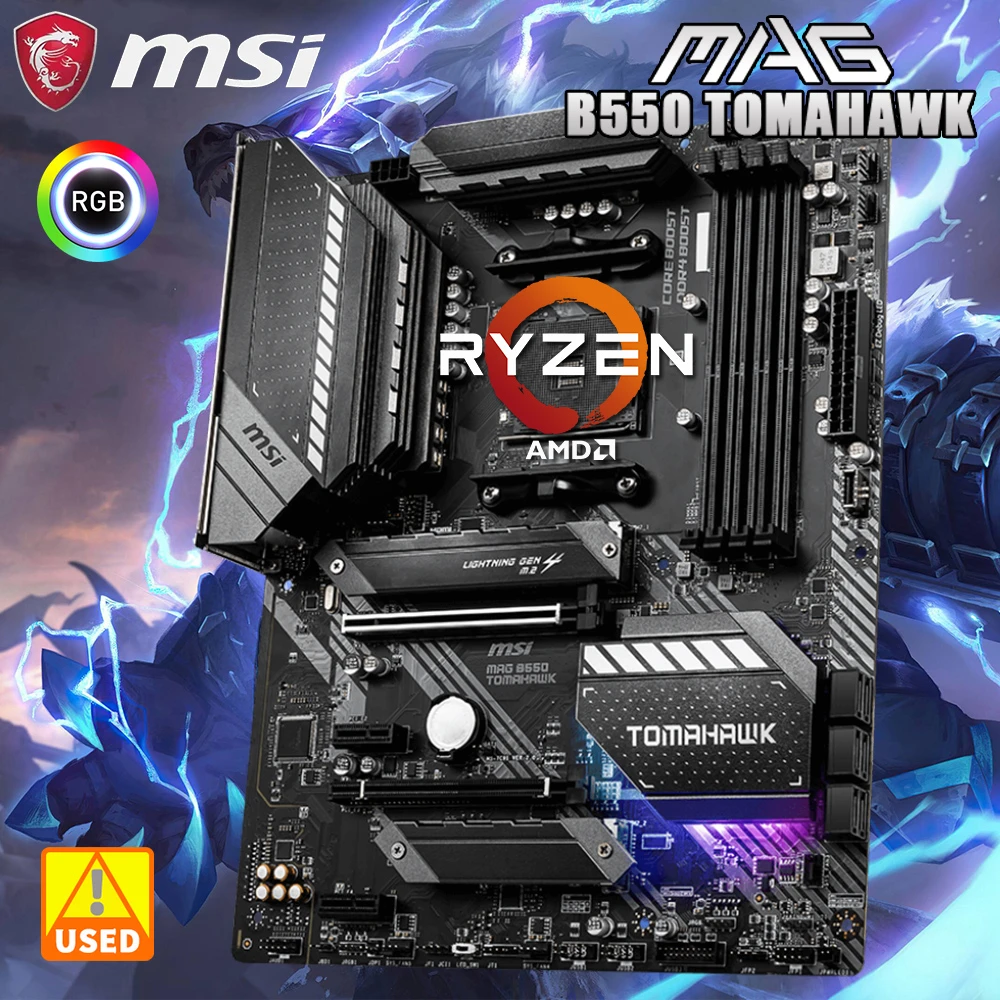 

MSI MAG B550 TOMAHAWK Gaming Motherboard AMD AM4, DDR4, PCIe 4.0, SATA 6Gb/s, M.2, USB 3.2 Gen 2, HDMI/DP, ATX, AMD Ryzen 5000