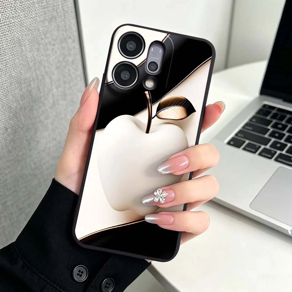 Фото Чехол для телефона White Apple Gold Leaf для OPPO Find X5 X6 X8 X9 Ultra Lite Reno15 Reno14 Reno13 Reno12 F Pro Max 5G, черный №3