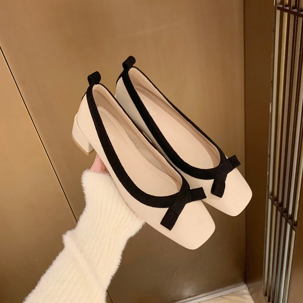 

Shoes Woman Flats Autumn Bow-Knot Casual Female Sneakers Square Toe Modis Shallow Mouth Dress Fall Butterfly Nurse On Heels Summ