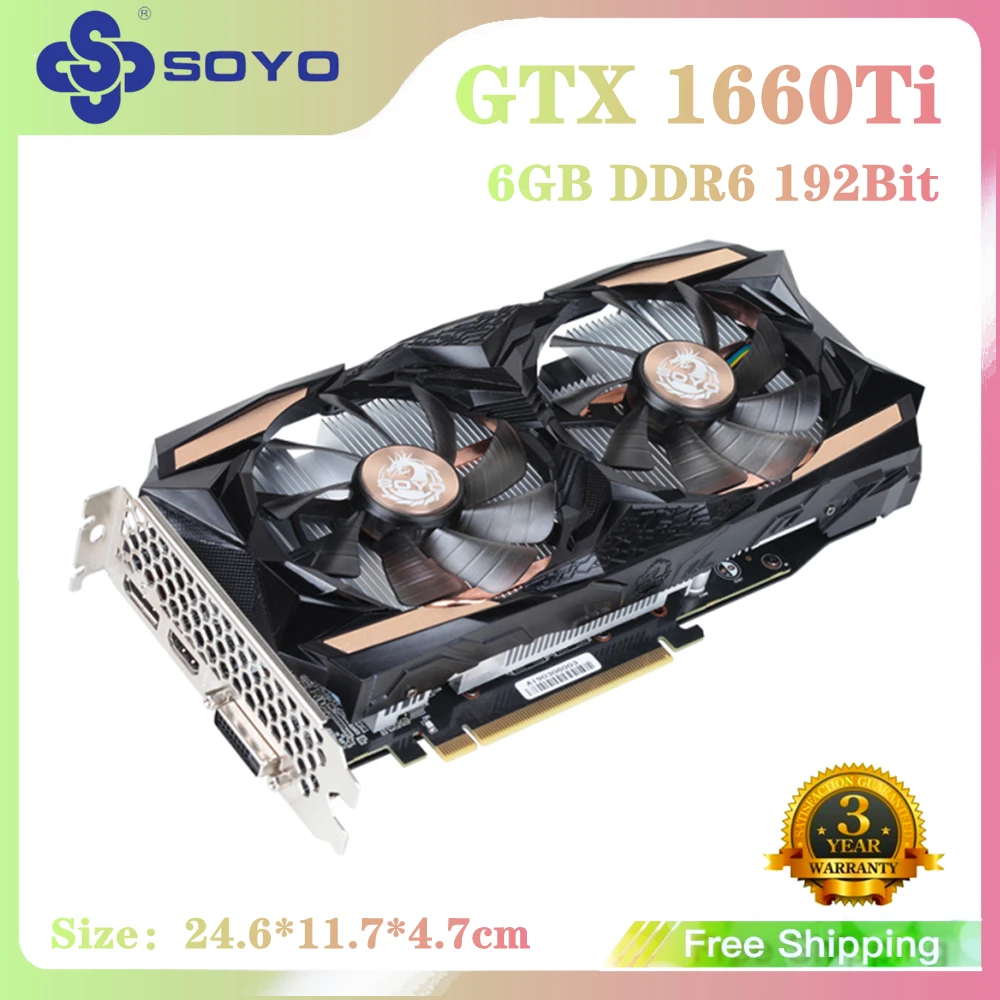 Видеокарта SOYO GTX 1660Ti 6 ГБ GDDR6 GPU 192 бит 12 нм RGB подсветка игровые видеокарты для ПК |