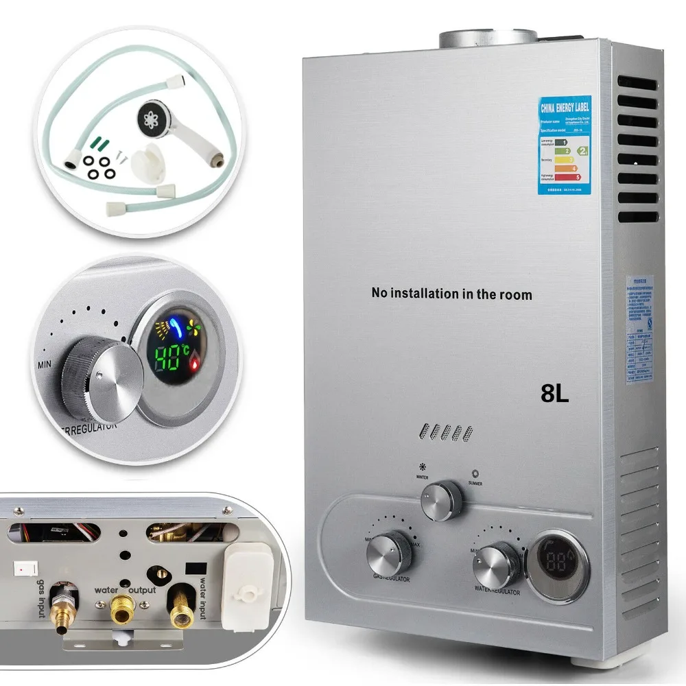

8L Natural GAS Hot Water Heater Tankless Stainless Steel Instant Boiler Shower