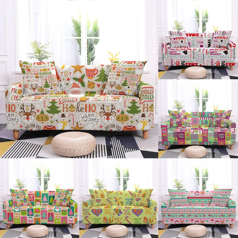 

Christmas Santa Claus Sofa Cover Living Room All Inclusive Anti-Dirty Xmas Slipcover Furniture Protector Elastic Couch Covers