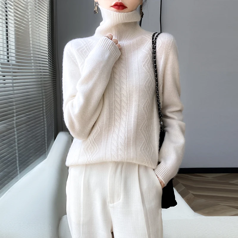 Новый осенне-зимний женский вязаный свитер из 100% мериносовой шерсти с высоким