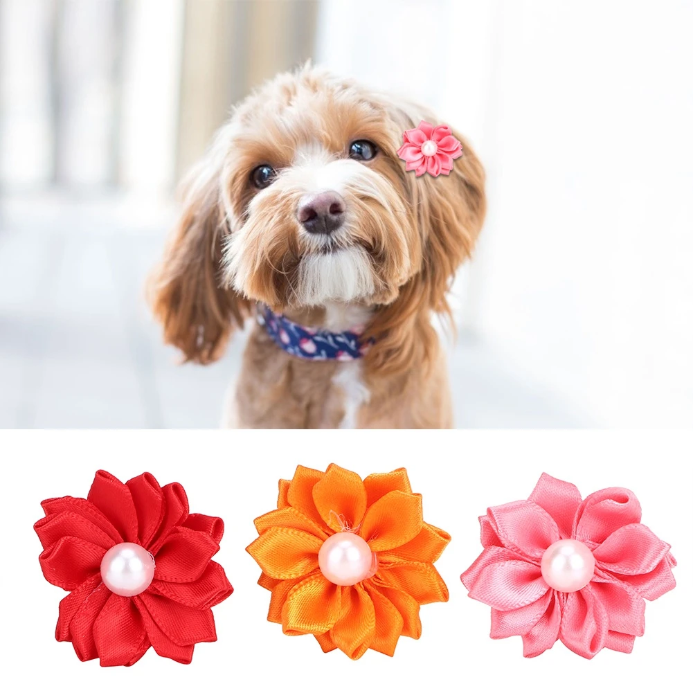 

30PCS Colorful Pet Dog Hair Bows With Pearl Decor For Puppy Small Cats Grooming Accessories
