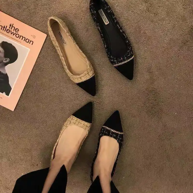 Women's Shoes 2023 Spring New Network Red Pointed Toe Colored Shallow Cut Flat Shoes Temperament Korean Flat Heel Shoes