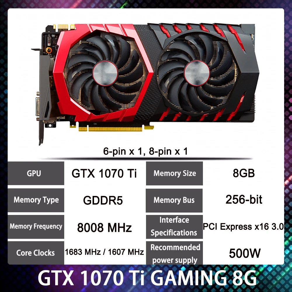 

For Msi GTX 1070 Ti 8GB GTX1070 Ti GAMING 8G 6Pin+8Pin Graphics Card PC Video Card Discrete Graphics Card High Quality Fast Ship